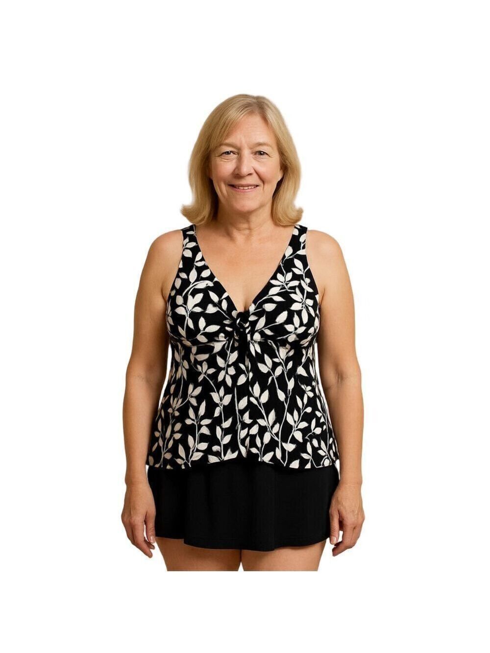 Trimshaper One Pc Black and White Floral Swimsuit Dress Sz 18W